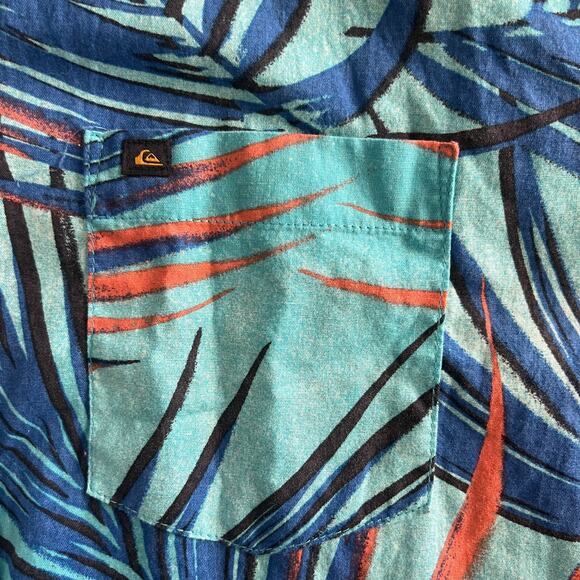 Quiksilver Tropical Palm Button Up Shirt Men’s M Blue Teal Hawaiian Surf - Picture 3 of 11
